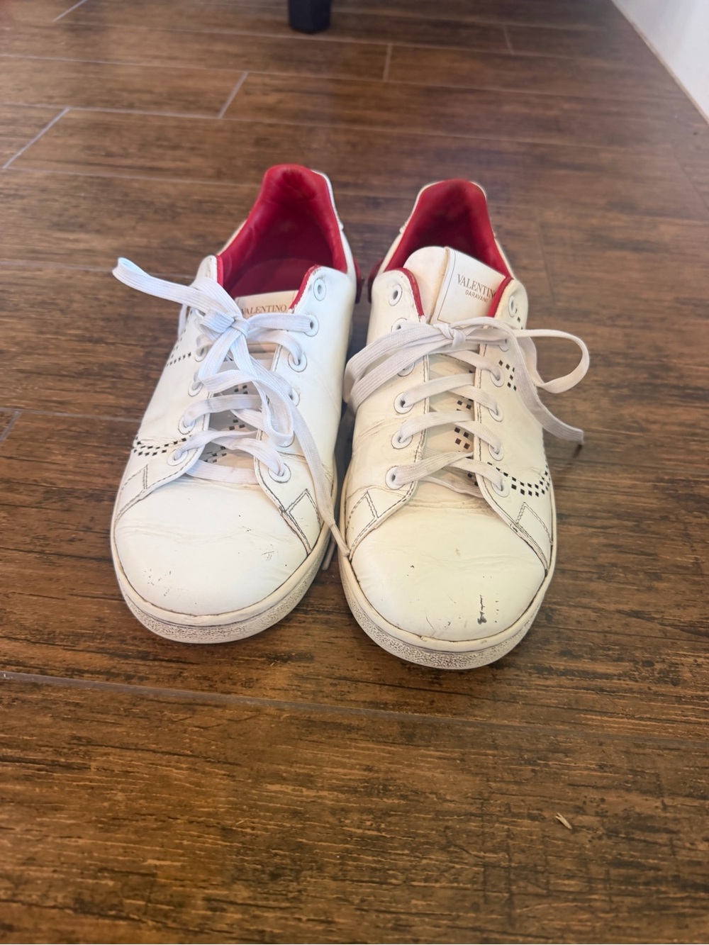 Valentino Garavani Rockstud White Leather Sneakers Red Studded Size 38 US 8